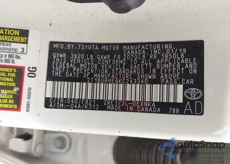 2019 Toyota Corolla Le from USA, damaged, VIN 2T1BURHE6KC243340